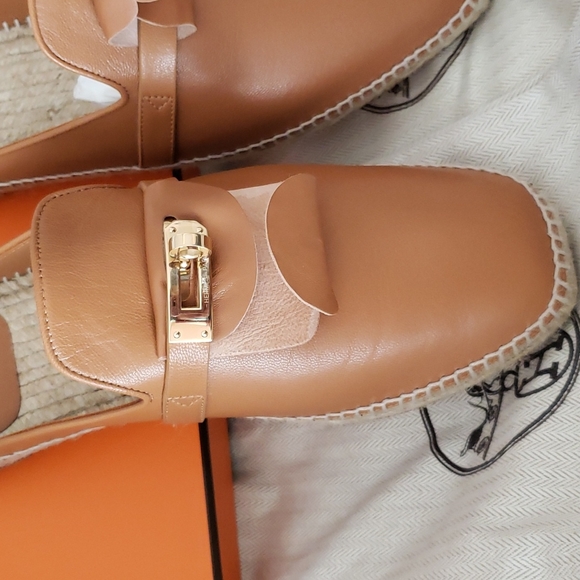 Hermes Espadrille Mule Brown Natural Goatskin Kelly Buckle size 40EU or 10US - Picture 6 of 17